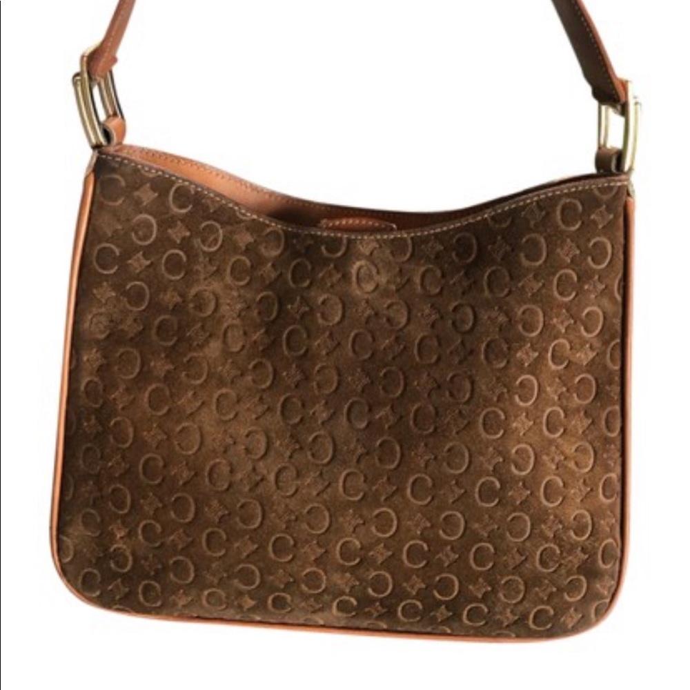 Celine brown suede monogram shoulder bag
